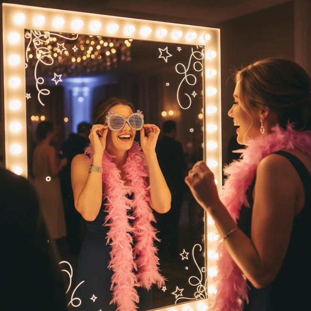 Guests using a mirror booth at an event